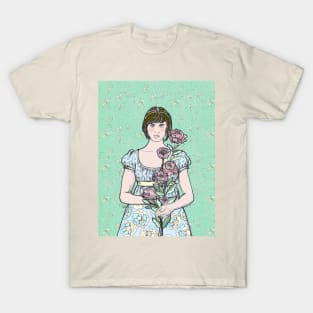 Woman Holding Pink Flowers. T-Shirt